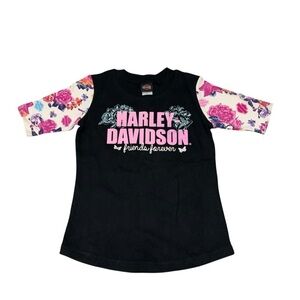Harley Davidson Girl's Size 6 T-Shirt Top Motorcycle Biker 3/4 Sleeves Floral